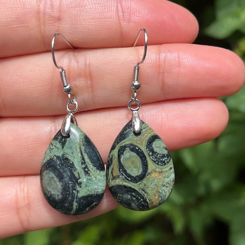 Stainless steel Kambaba‎ jasper earrings